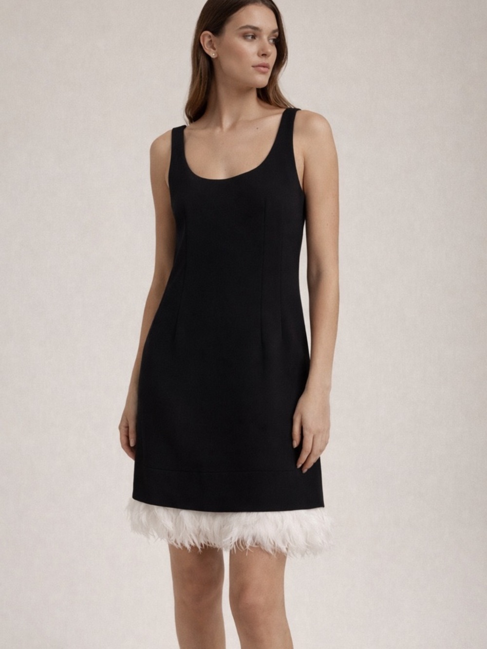 Jay Godfrey Black Silk Ostrich Feather Trim Mini Dress Racerback Size 6